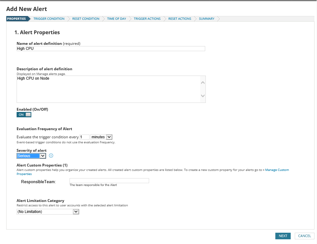 SolarWinds Alert Properties